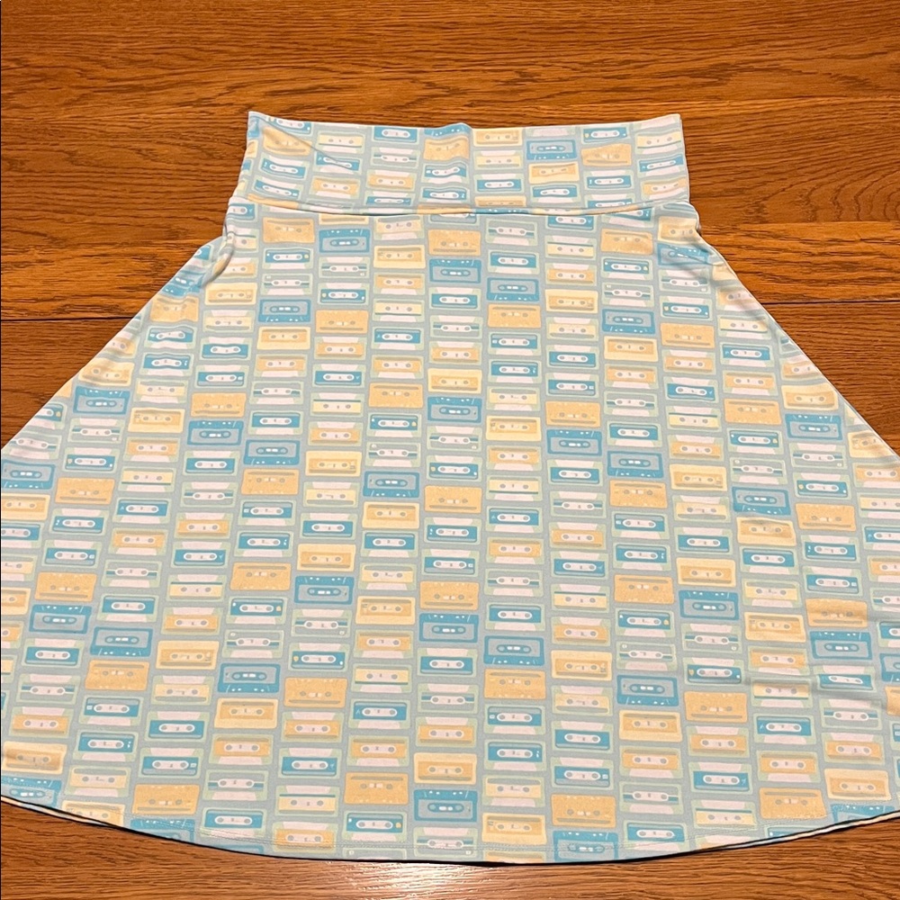 Retro Cassette Print Skirt - Blue, Yellow, White Lularoe large